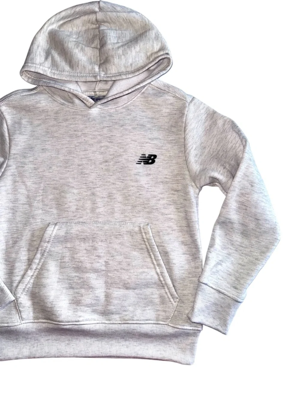 Girl’s New Balance Light Gray Grey Hooded Pullover Sweatshirt Kids 8 Unisex Boys - Picture 2 of 8